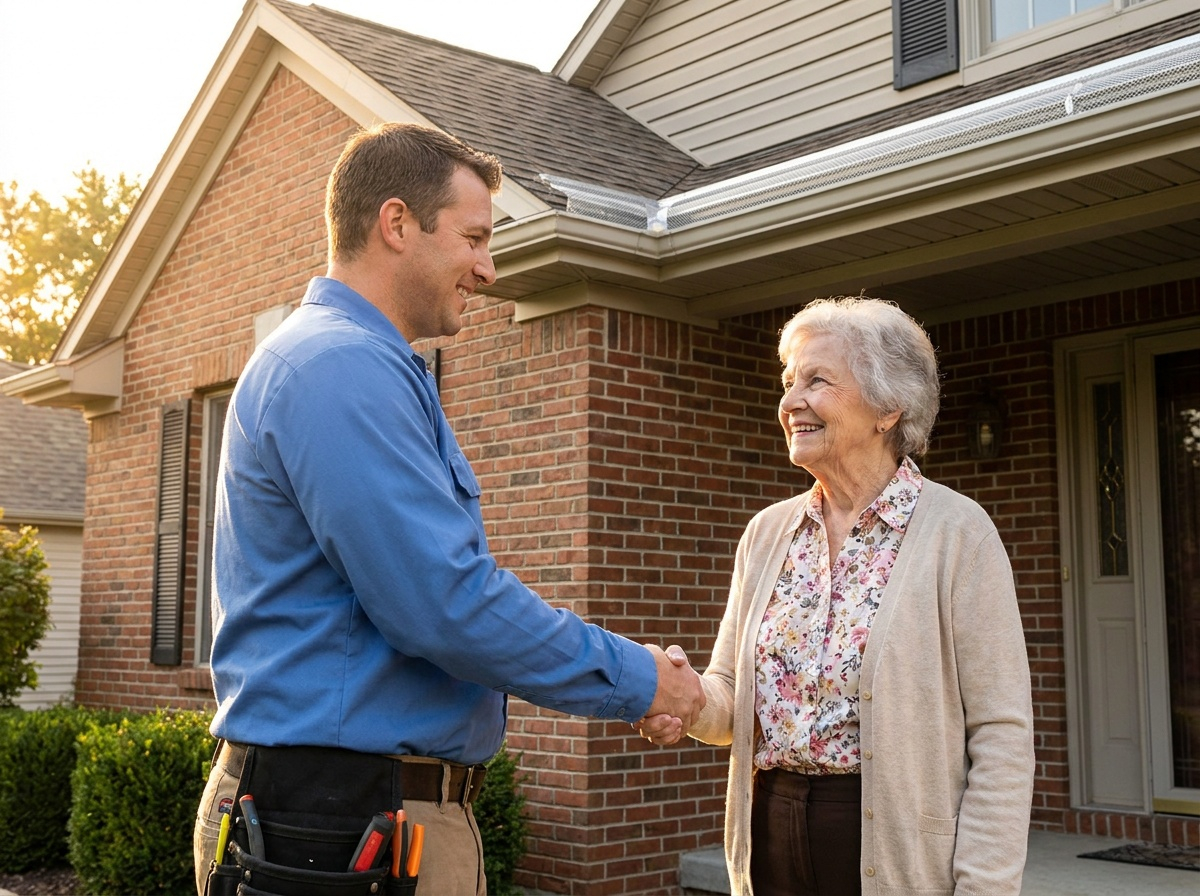 Roofing professional inspecting a residential roof